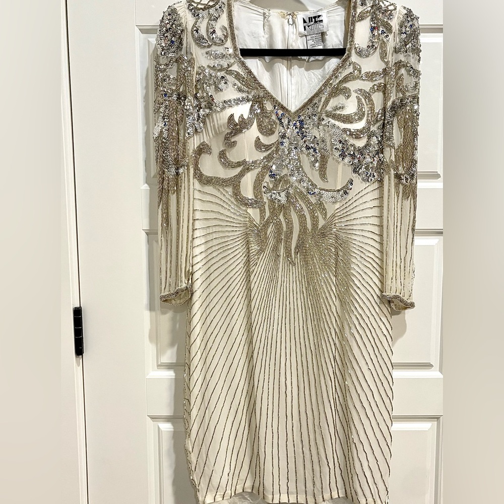 Vintage Elegant Silver Embellished Dress. BEAUTIFUL!!